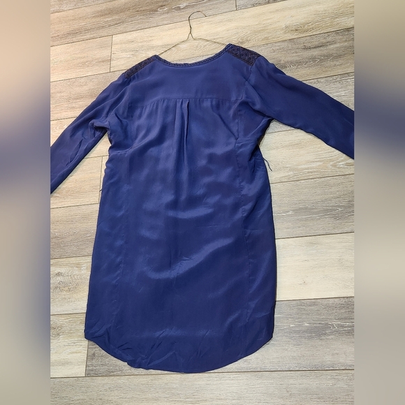 Madewell Blue 100% Silk Boho Long Sleeve Sheath Dress - Picture 2 of 12